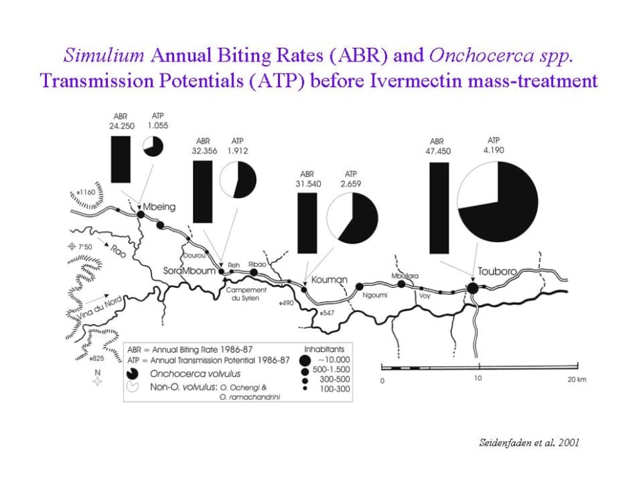 Epidemiology of onchocerciasis along the river Vina du Nord in 1987 (A. Renz)
